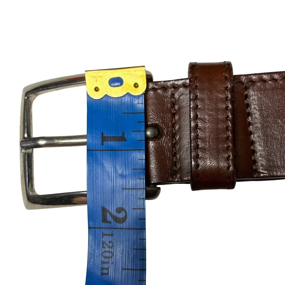 Harold Powell Brown Leather Belt Mens 38 Silver Buckle Classic Wide
